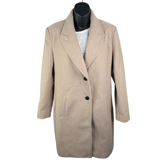 Preppy Academia Zara Soft Camel Two Button Front Coat Women’s L Midi Fall Winter - Picture 2 of 12